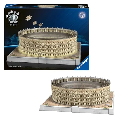 3D Puzzle Iconics: Kolosseum Rom - mit Licht - 3D Puzzle für Erwachsene und Kinder, 200 Teile, beeindruckendes Kolosseum-Modell mit Lichtfunktion - ideal für Puzzle-Liebhaber und Architektur-Fans.