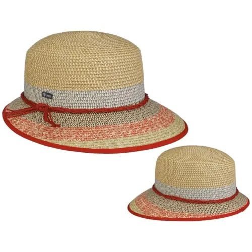 Lipodo Barlinda Schute Strohhut Made in Italy Damen Frühling Sommer Natur-rot S (54-55 cm)