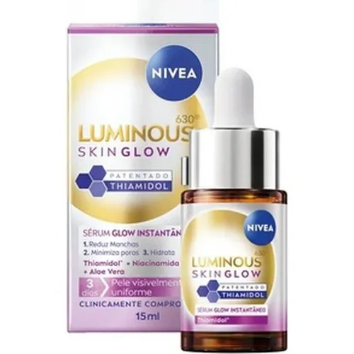 NIVEA LUMINOUS630 SKIN GLOW Instant Glow Serum - Feuchtigkeitsspendendes Gesichtsserum gegen Flecken - verfeinert Poren - Thiamidol, Niacinamid und Aloe Vera - Reduziert überschüssiges Fett - alle