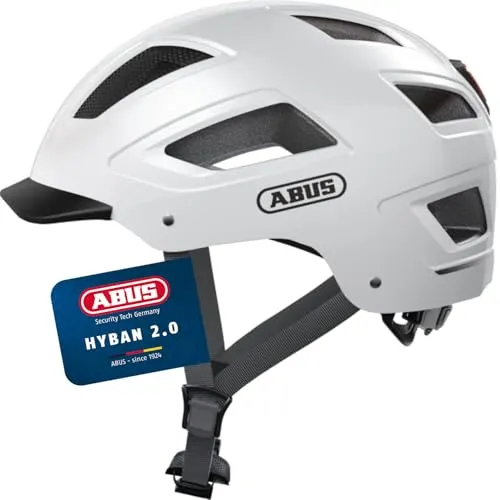 ABUS HYBAN 2.0 Fahrradhelm Weiß Polar White M - Fahrradhelm mit optimalem Schutz und großem Sichtfeld, ideal für sichere Fahrten in der Stadt.