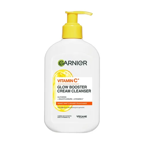 Garnier SkinActive Vitamin C Glow Booster Reinigungscreme für strahlende Haut, Gesichtsreinigung mit Glow-Effekt, 250 ml