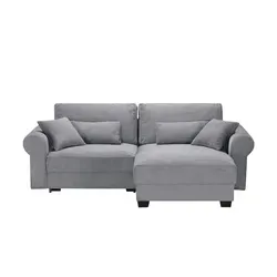 Ecksofa ash mit Liegefunktion und Staukasten - Sofa Wohnlandschaft aus robustem Cordstoff, ideal für Wohnräume mit zusätzlichem Stauraum und flexibler Liegefunktion.