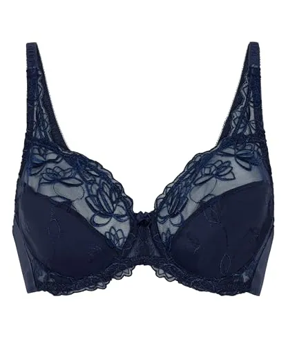 Hunkemöller Unwattierter Bügel-BH Diva - Peacoat - 85G - Eleganter unwattierter Bügel-BH aus undurchsichtigem Stoff mit semitransparenter Spitze und Blumenmuster. Ideal für einen komfortablen Sitz und einen femininen Look. Perfekt kombinierbar mit dem passenden Slip.