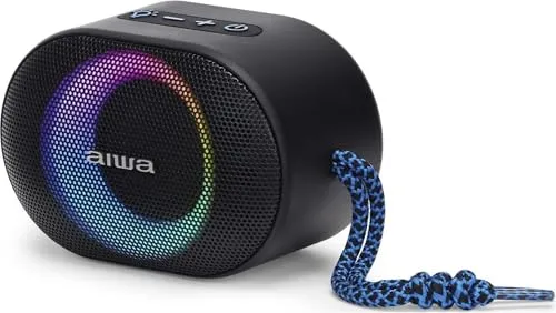 Aiwa BST-330BL Kompakt-Bluetooth-Lautsprecher - Tragbare Bluetooth-Lautsprecher mit 10 W Leistung und Hyperbass-Technologie für kraftvollen Sound, wasserdicht und ideal für Outdoor-Aktivitäten.