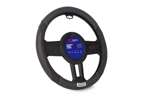SPARCO Lenkradbezug SPC1112BK - Sonstiges Interieur, maßgefertigter, elastischer Kunstlederbezug für Lenkräder mit 37-38 cm Durchmesser in elegantem Schwarz-Rot.