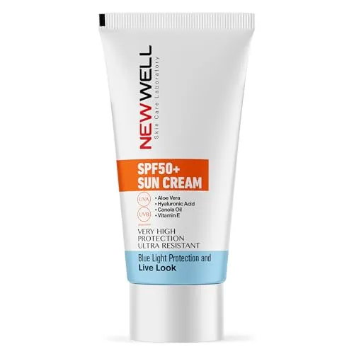 NEWWELL Sonnencreme LSF 50+ Gesicht Tagescreme Wasserfest | Sonnenschutz mit Hyaluronsäure, Vitamin E und Aloe Vera | UVA/UVB Blaulichtschutz