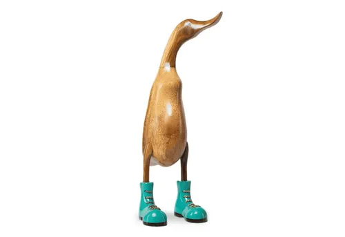Rikmani Dekofigur Holzfigur Ente Stiefel - Handgefertigte Dekoration aus Holz Geschenk, 3 Holzarten