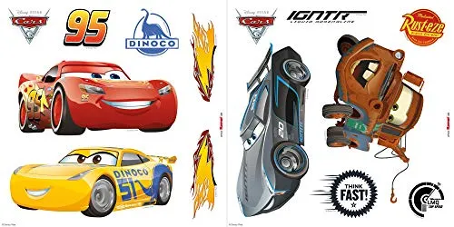 Komar Window-Sticker von Disney | Cars3 | Größe 31 x 31 cm, 2 Bogen, 14 Teile, selbsthaftend und Immer wieder Neu Platzierbar, Made in Germany, Bunt