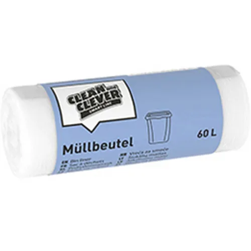 Müllbeutel Smart Line Clean and Clever 60l weiß SMA 73 - Praktische 60 l Müllbeutel aus robustem HPDE-Material, ideal für den täglichen Einsatz. Mit 250 Stück in einer Packung bieten sie eine zuverlässige Lösung für Ihre Abfallentsorgung.
