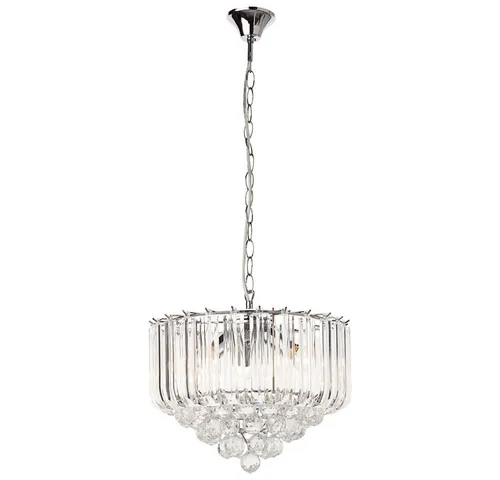 Hängeleuchte Kristalle Kronleuchter - Elegante Hängelampe mit 4x LED - Lampen - Stilvolle Hängeleuchte aus verchromtem Metall und klaren Acrylkristallen, ideal als Esszimmerlampe. Inklusive 4x 6W LED für warmweißes Licht und hohe Leuchtkraft.