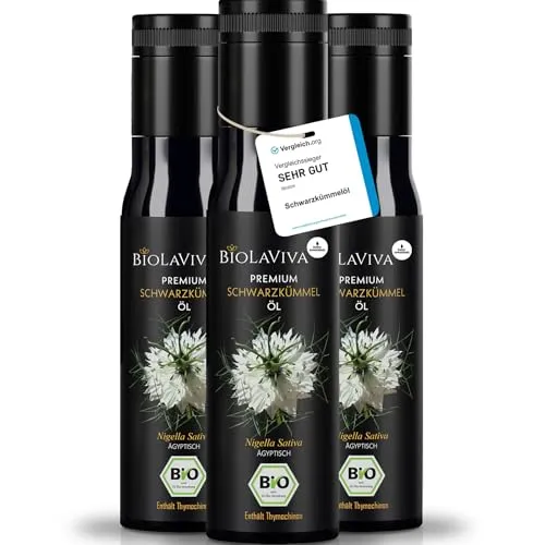 BIOLAVIVA BIO Schwarzkümmelöl – Kaltgepresst & Ungefiltert - Hochwertiges BIO Schwarzkümmelöl mit hohem Thymochinongehalt. Schonend kaltgepresst und lichtgeschützt im MIRON Violettglas für optimale Frische und Qualität.