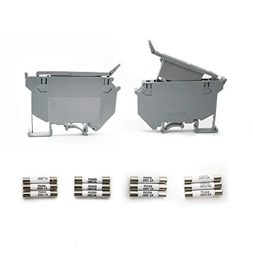 Sicherungsklemme Hutschiene, HERKINDNESS 2 Stück Sicherung Halter, DIN Schiene Montieren Feinsicherung Sicherung Halter Basis Anzug 24V DC Stecker Schmelzsicherungen, mit 12 Sicherungs