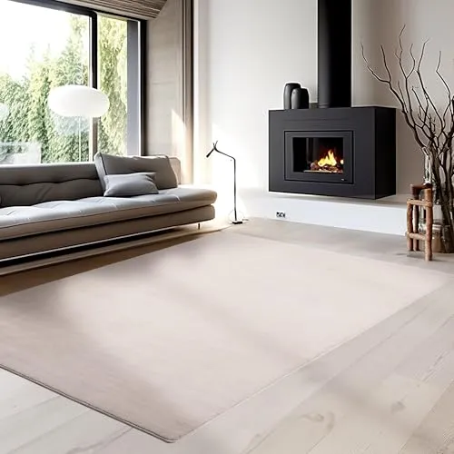 Carpettex Anti-Rutsch Waschbar in Waschmaschine 60x110 cm Beige Flauschiger Kurzflor Extra Weich Wohn-, Schlaf- und Küchenlaufer Flur