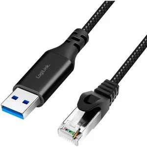 LogiLink Netzwerkkabel CU0401, schwarz, Cat 6, 250MHz, 1Gbit/s, S/FTP, USB-A auf RJ45, 1,5 m