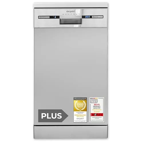 Exquisit GSP59309-030E Geschirrspüler 45 cm - Kompakter Geschirrspüler für 1-3 Personen mit 9 Maßgedecken und ECO-Modus. Effizient und wassersparend – nur 9 Liter pro Spülgang. Höhenverstellbarer Oberkorb für flexible Nutzung.