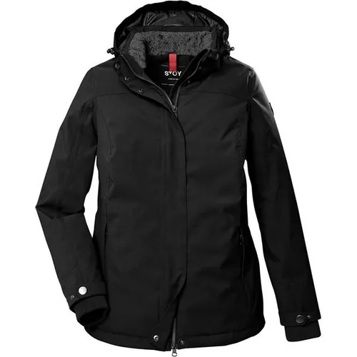 STOY Damen Funktionsjacke – Wasserdicht und Atmungsaktiv, Große Größen 52 - Funktionsjacke in Schwarz mit abzippbarer Kapuze, 100% wasserdicht und atmungsaktiv, ideal für Outdoor-Aktivitäten in jeder Wetterlage.