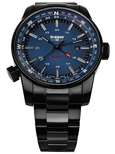 Traser Herren Analog Quarz Uhr 109524 - Hochwertige Herren Armbanduhr aus Edelstahl mit 10 bar Wasserdichtigkeit. Ideal für Sport und Alltag, ausgestattet mit Selbstleuchttechnologie und Antireflex-Saphirglas.