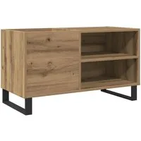 vidaXL Plattenschrank Artisan-Eiche 84,5x38x48 cm - Stoffschrank für die stilvolle Aufbewahrung von Schallplatten, aus robustem Holzwerkstoff mit stabilen Eisenbeinen für industrielle Eleganz und hohe Belastbarkeit.