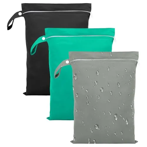 Stück Nasstasche, 40 x 30 cm Wäschesäcke Schwimmsachen, Wasserdichter Beutel Wet Bag mit Reißverschluss, Wiederverwendbar Reise Nassbeutel Schwimmen für Badeanzüge, Strandtücher(Gray Green Black) 3