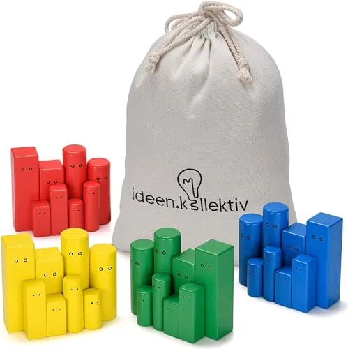 ideen.kollektiv - Bunte Pro Systembrett Figuren - Brettspielzubehör für systemisches Coaching und Therapie, aus hochwertigem Buchenholz, ideal zur Darstellung von Charakteren und Verhaltensmustern.