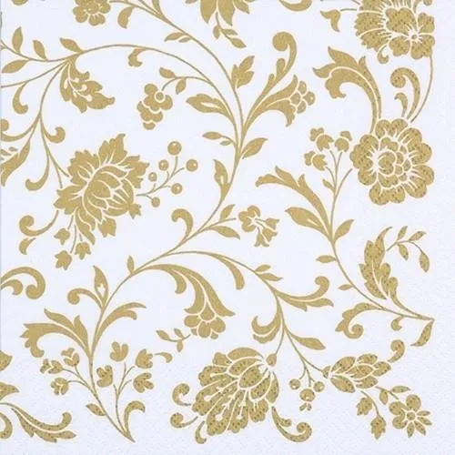 Servietten Arabesque gold white Blumen Ranken weiß Hochzeit Tischdeko 33x33cm 20