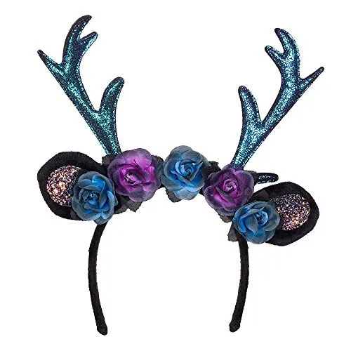 Boland 50028 - Tiara Dark Deer, Haarreif Rentier mit Glitter, für Erwachsene, Geweih mit Blumen und Ohren, Kopfbedeckung, Karneval, Fasching, Fastnacht, Halloween, Mottoparty