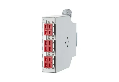 Metz Connect LWL-Spleißverteiler 6xSC-D - SC-Stecker für Tragschiene TH35, mit beständigen SC-D Kupplungen und flexibler Kabeleinführung für Multimode Anwendungen, ideal für effiziente Netzwerkverbindungen.