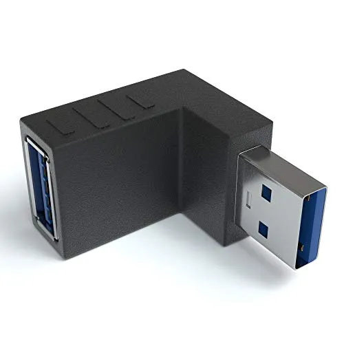 JAMEGA - USB 3.0 Winkel Adapter 90° Grad Winkeladapter | USB A Stecker zu USB A Buchse USB Winkelstecker Kupplung kompatibel mit Allen USB Kabeln