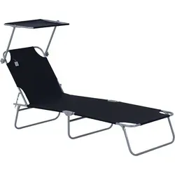 Outsunny Klappbare Sonnenliege mit Sonnenschutz – Verstellbare Gartenliege