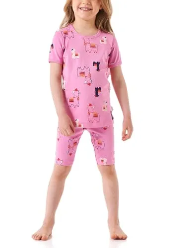 Schiesser Mädchen Schlafanzug Set Pyjama kurz-100% Organic Bio Baumwolle-Größe 92 bis 140 Pyjamaset, rosa_181030, 98