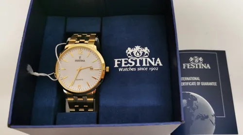 Festina Herren Analog Quarz Uhr F20513/2 - Elegante Armbanduhr für Herren mit goldenem Edelstahlgehäuse und präzisem Quarzwerk. Wasserdicht bis 5 bar, perfekt für den Alltag.