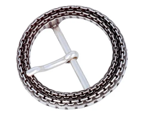 FREDERIC HERMANO Gürtelschnalle 40mm Zamak Silber - Buckle Port - 335707520020 Metall geschwärzt Muster Doppelschließe