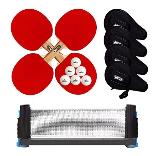 Best Sporting Tischtennis-Schläger Set 'Home' - Tischtennis Set mit 4 Hobby Schlägern und 6 robusten Trainingsbällen, inklusive praktischer Tasche und ausziehbarem Netz - ideal für Spaß und Training zu Hause.