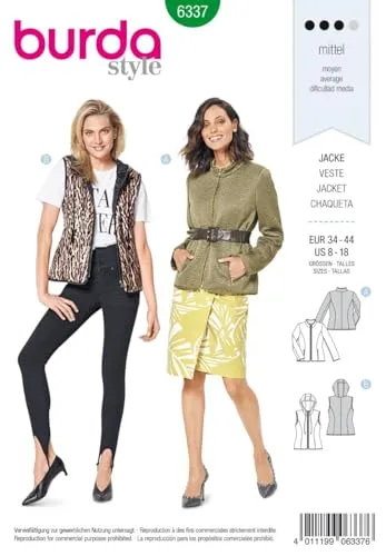 Burda Schnittmuster 6337, Jacke [Damen, Gr. 34-44] zum selber nähen, ideal für Fortgeschrittene [L3]
