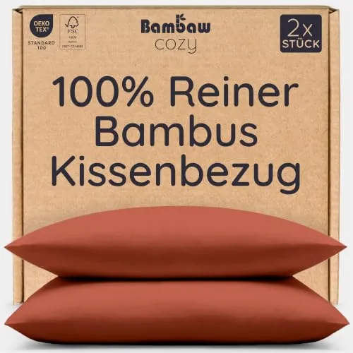 Bambaw Bambus Kissenbezug 50x70 cm, 2-er Pack, antibakteriell und Anti Allergie Bettwäsche, weicher und atmungsaktiver Kissenbezug aus Bambus, Bettwäsche kühlend Sommer (Terracotta)