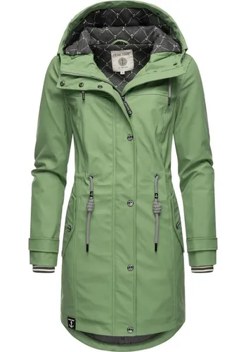 PEAK TIME Regenjacke L60042 - Stylischer taillierter Regenmantel für Damen in 5XL - Funktionsjacke, wasserdicht und windabweisend, ideal für unbeständiges Wetter, modischer Schnitt mit regulierbarer Kapuze.