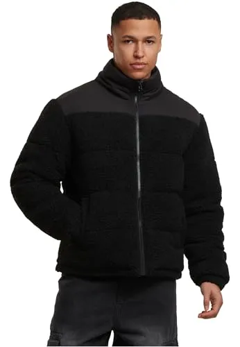 Urban Classics Herren Teddy Puffer Jacket - Modische Übergangsjacke aus kuscheligem Teddyfell mit gesteppter Schulterpartie für optimalen Komfort und Wärme. Hochgeschlossener Kragen und praktische Taschen machen sie ideal für kalte Tage.