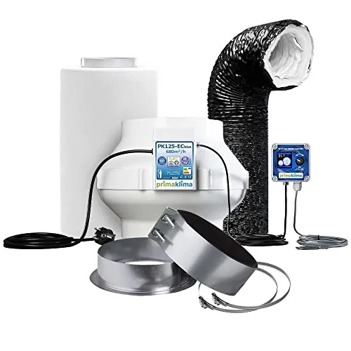 GrowPRO Lüftungsset Silent Digital 680 m3/h mit Temperatursteuerung inkl. Aktivkohlefilter und EC-Rohrventilator