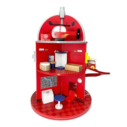 Teamson Kids Feuerwehrstation aus Holz mit 24 Figuren