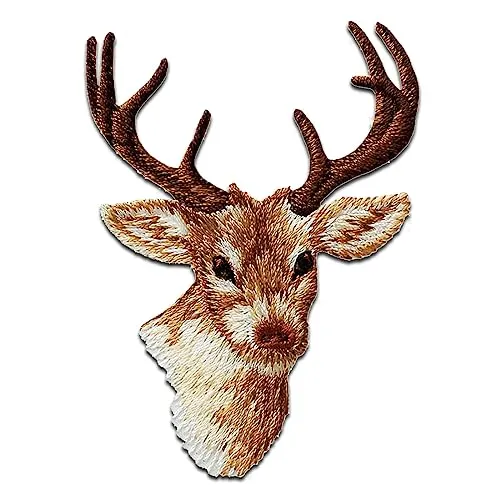 Mono-Quick Hirschkopf Tier - Aufnäher, Bügelbild, Aufbügler, Applikationen, Patches, Flicken, zum aufbügeln, Größe: 7 x 5,2 cm