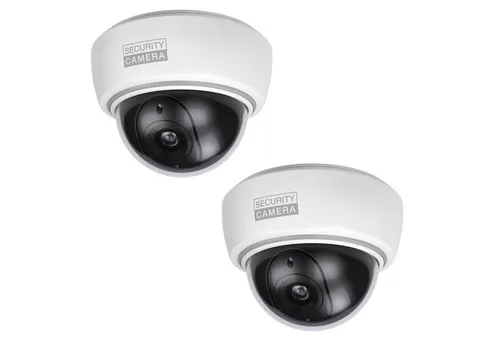 BASI Überwachungskamera Attrappe Dummy Kamera (Spar-Set, 2-tlg., Batteriebetrieben, nach IP 23 geprüft, mit rotem Blinklicht, 2 Stück)