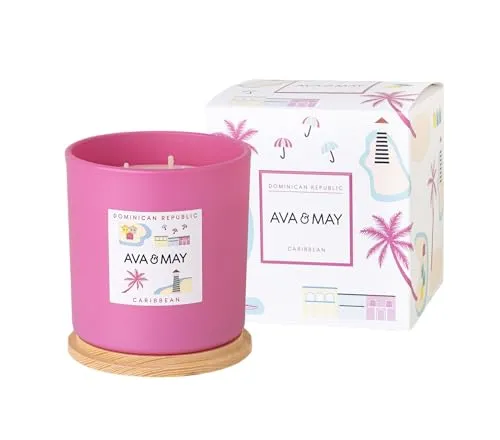 AVA & MAY Dominican Republic Große Duftkerze (380 g) – vegane Sojawachs-Kerze mit 55 Stunden Brenndauer – mit hochwertigem Duftöl aus Kokosnuss, Orchideé und Tonkabohne