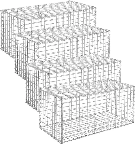 SONGMICS 4 Stück Gabione 100 x 50 x 50 cm Steinkorb für Gartenzaun Silvern GGB455
