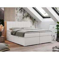 Boxspringbett LOPE 180x200 mit Matratze und Topper - Elegantes Boxspringbett in Weiß mit zwei Bettkästen und 7-Zonen-Taschenfederkernmatratze für optimalen Schlafkomfort. Pflegeleichter Softstoff sorgt für eine angenehme Nutzung.