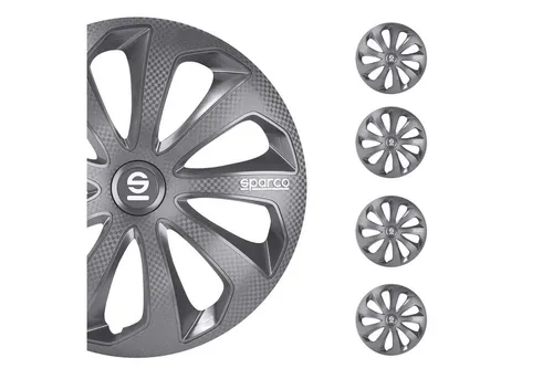 OMAC Radkappen Sparco 16 Zoll Sicilia Grau Carbon (4tlg) - Radkappen für eine einfache Installation, bieten ultimativen Schutz und verleihen Ihrem Fahrzeug ein elegantes Aussehen.