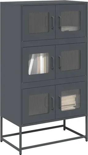 vidaXL Highboard Anthrazit 68x39x123 cm aus Stahl - Kommode aus robustem kaltgewalztem Stahl mit 6 Fächern für reichlich Stauraum, ideal zur Aufbewahrung von Geschirr und Haushaltsgegenständen. Flexibler Türeinbau für individuelle Nutzung.