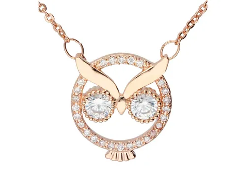 LÖB Kette mit Anhänger 750er Roségold vergoldet Halskette Zirkonia Stein Eule Ring Anhänger (Geschenke für Frauen Beste Freundin Mutter Mama Damen zum Geburtstag Weihnachten Weihnachtsgeschenke), Kette Strass Glitzer Steine 18 Karat Gold Minimalistisch Süß