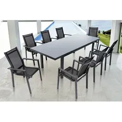 OUTFLEXX Premium Garten-Essgruppe, OUTFLEXX® anthrazit matt, Alu/Textilene, Tisch 180/240x100cm, 8 Stapelsessel