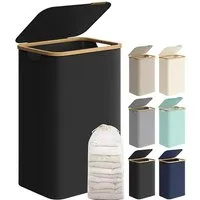 SONGMICS Wäschekorb 90 Liter - Tintenschwarz - Wäschesammler mit herausnehmbarem Wäschesack, ideal für große Haushalte, faltbar und platzsparend.