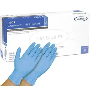 MaiMed Einmalhandschuhe Nitril blue PF, blau, 100 Stück, Nitril, chemikalienbeständig, lebensmittelecht, Größe M